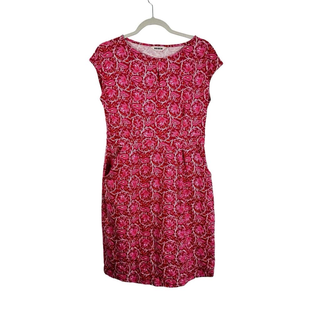 Boden Fitted Pink Floral Cap-Sleeve Dress